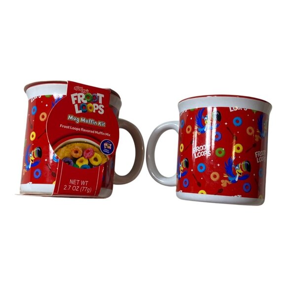 2 Kelloggs Froot Loops Ceramic Mug Muffin Kit With Muffin Mix 2.7 Oz Red/White - Picture 1 of 6